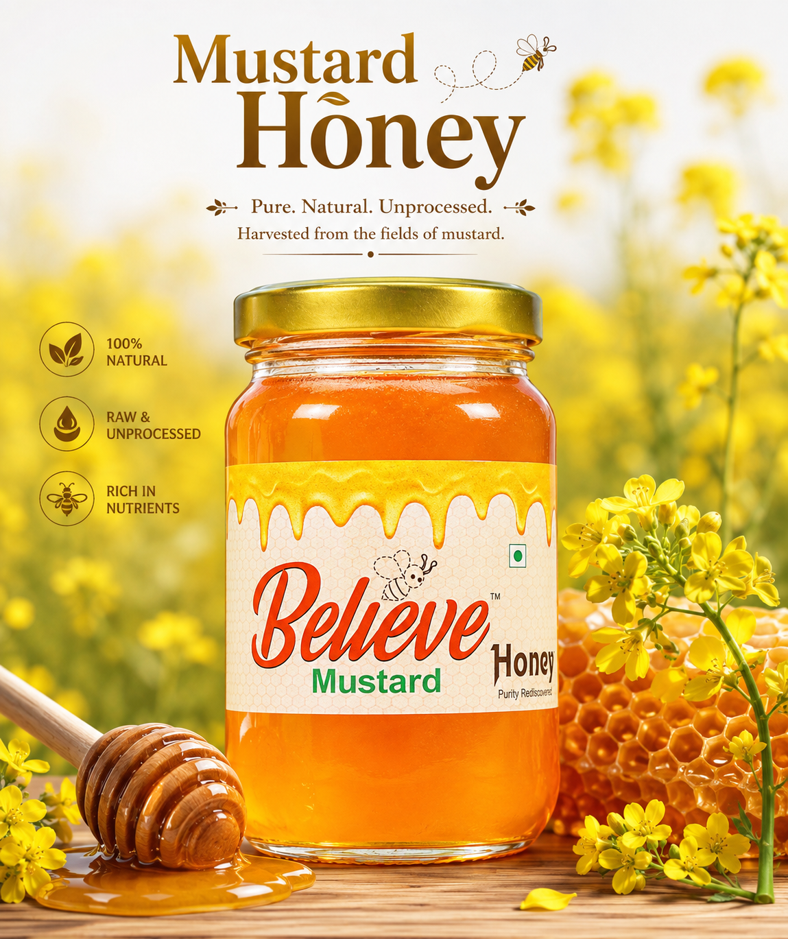 Pure Mustard Honey – Raw, Natural & Unprocessed | Believe Honey